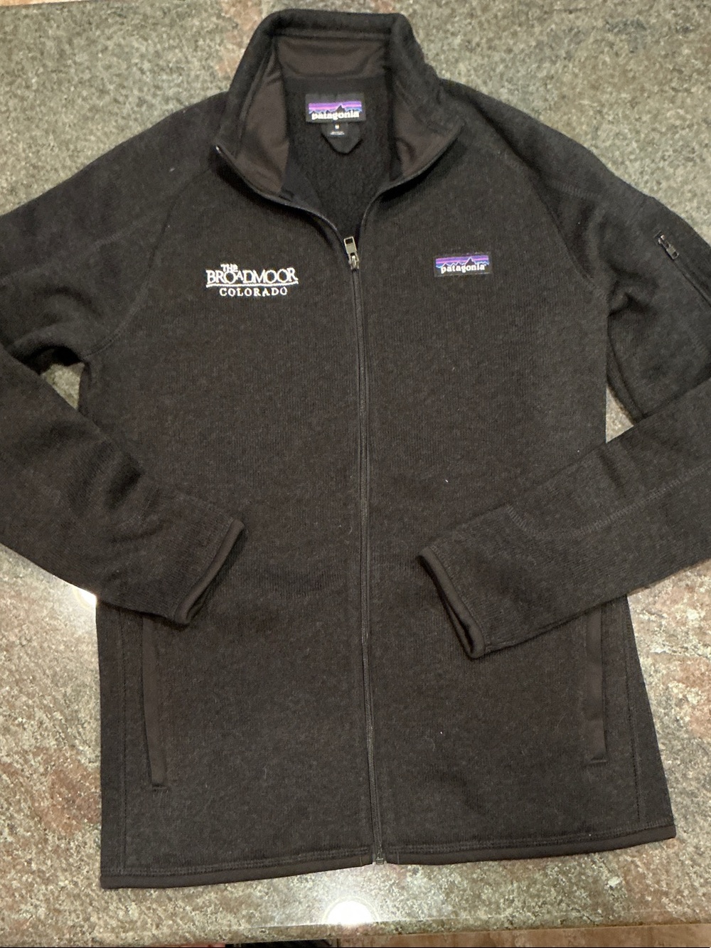 Patagonia Black Full-Zip Fleece Jacket with Purple Logo